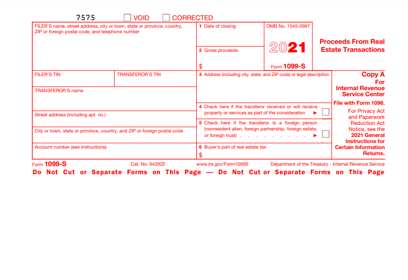 1099 S Form, Proceeds from Real Estate Transactions